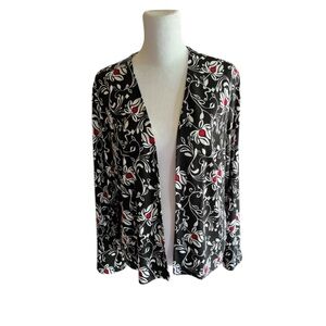 Coldwater Creek Black Floral Open Front Cardigan Size 12